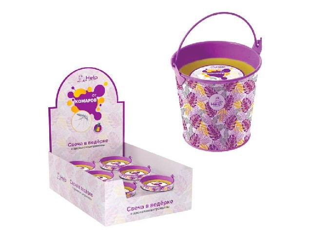 HELP Свеча c ароматом цитронеллы в ведерке в дисплей-боксе /24/6